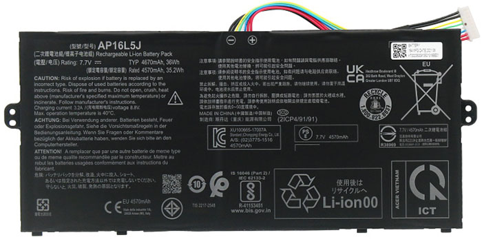 PC batteri Erstatning for Acer AP16L5J 