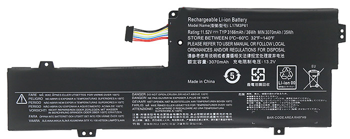 Baterie Notebooku Náhrada za Lenovo L17C3P61 