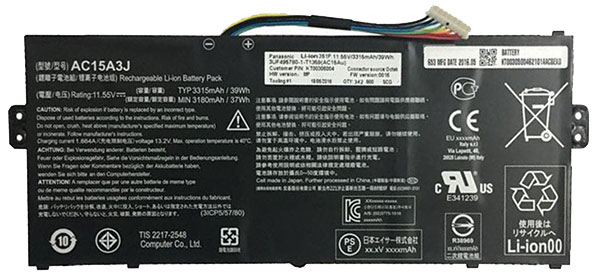 Laptop Battery Replacement for acer AC15A3J 